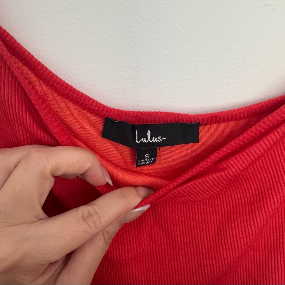 Lulu's Red One-Shoulder Ribbed Midi Dress - Picture 2 of 3